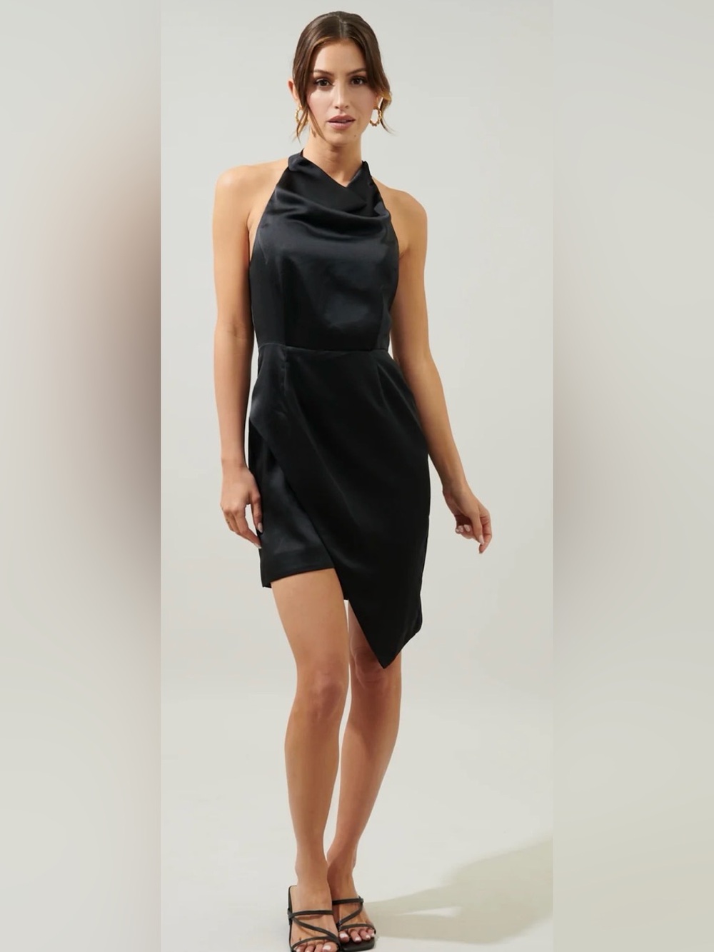 Sugarlips Black Satin Asymmetrical Halter Mini Dress – Size Small NWT